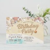 バースデーパーティーサマービーチヒトデ貝 招待状 (スタンド正面)