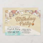 バースデーパーティーサマービーチヒトデ貝 招待状 (正面/裏面)