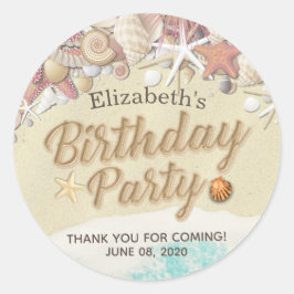 バースデーパーティーサンキューサマービーチヒトデ海 ラウンドシール