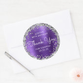 バースデーパーティーサンキューパープルシルバーグリッター ラウンドシール (封筒)