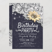 バースデーパーティーシックなレースサンフラワーストリングライト 招待状 (正面/裏面)