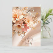 バースデーパーティーシルクかわいらしピーチピンクフローラ 招待状 (スタンド正面)