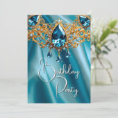 バースデーパーティーシルクブルートパズ宝石金ゴールド 招待状 (スタンド正面)