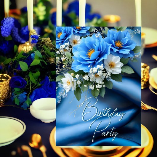 バースデーパーティーシルクブルーフラワーズベビー息 招待状