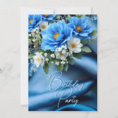 バースデーパーティーシルクブルーフラワーズベビー息 招待状 (正面)