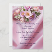 バースデーパーティーシルク赤面ピンク薄紫花 招待状 (裏面)
