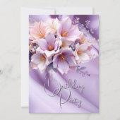 バースデーパーティーシルク赤面薄紫ピンクの花 招待状 (正面)