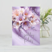 バースデーパーティーシルク赤面薄紫ピンクの花 招待状 (スタンド正面)