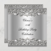 バースデーパーティーシルバーエレガントダイヤモンド2 招待状 (正面/裏面)