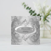 バースデーパーティーシルバーオンシルバーメタルグリッター2 招待状 (スタンド正面)