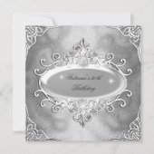 バースデーパーティーシルバーオンシルバーメタルグリッター2 招待状 (正面)