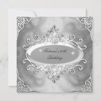 バースデーパーティーシルバーオンシルバーメタルグリッター2 招待状