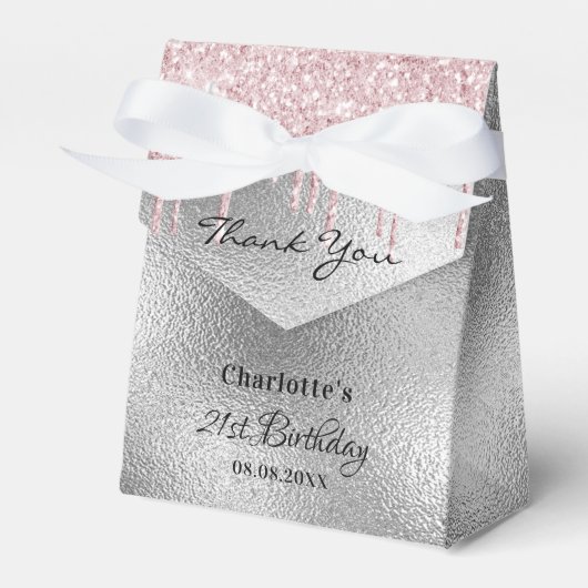 バースデーパーティーシルバーグリッターがピンク感謝していクユー フェイバーボックス (正面サイド)