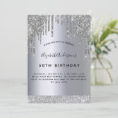 バースデーパーティーシルバーグリッターが華やかに滴る 招待状 (スタンド正面)