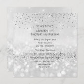 バースデーパーティーシルバーグリッターグレー白黒Vip 招待状 (正面/裏面)