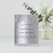 バースデーパーティーシルバーグリッタースパークル招待 ポストカード (スタンド正面)