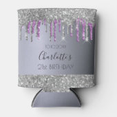 バースデーパーティーシルバーグリッターパープルスパークルグラム 缶クーラー (正面)