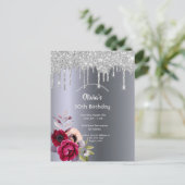 バースデーパーティーシルバーグリッターフローラ招待 ポストカード (スタンド正面)