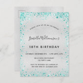 バースデーパーティーシルバーティール(緑がかった色)グリッターグラム招待 ポストカード (正面/裏面)