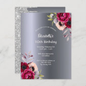 バースデーパーティーシルバーフローラバーガンディ ポストカード (正面/裏面)