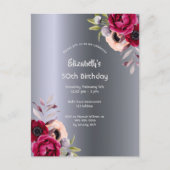 バースデーパーティーシルバーフローラバーガンディ ポストカード (正面)