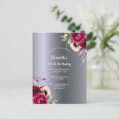 バースデーパーティーシルバーフローラバーガンディ ポストカード (スタンド正面)