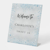 バースデーパーティーシルバーブルーグリッターへようこそ 台座サイン (正面)