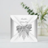 バースデーパーティーシルバーホワイトダイヤモンドボウ 招待状 (スタンド正面)