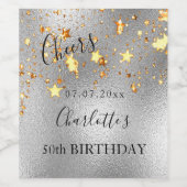 バースデーパーティーシルバー金ゴールドスター応援シック ワインラベル (シングルラベル)