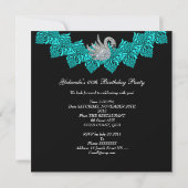 バースデーパーティースクンティール(緑がかった色)ブルーフローラブラック 招待状 (裏面)
