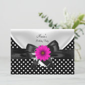 バースデーパーティースポット水玉模様白黒ピンク4 招待状 (スタンド正面)