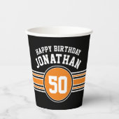 バースデーパーティースポーティストライプー&エイジ – オレンジブラック 紙コップ (正面)