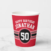 バースデーパーティースポーティストライプー&エイジ – レッドブラック 紙コップ (正面)
