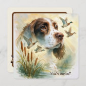 バースデーパーティースリンガースパニエル犬ドッグ付きcattails 招待状 (正面/裏面)