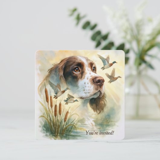 バースデーパーティースリンガースパニエル犬ドッグ付きcattails 招待状 (スタンド正面)