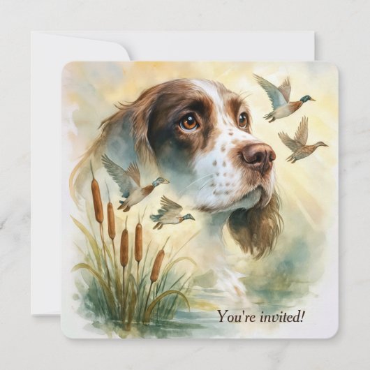 バースデーパーティースリンガースパニエル犬ドッグ付きcattails 招待状 (正面)