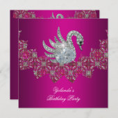 バースデーパーティースワンピンクフローラブラック 招待状 (正面/裏面)