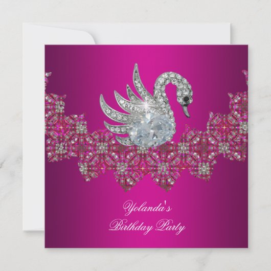 バースデーパーティースワンピンクフローラブラック 招待状 (正面)