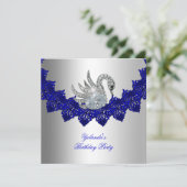 バースデーパーティースワンブルーシルバー 招待状 (スタンド正面)