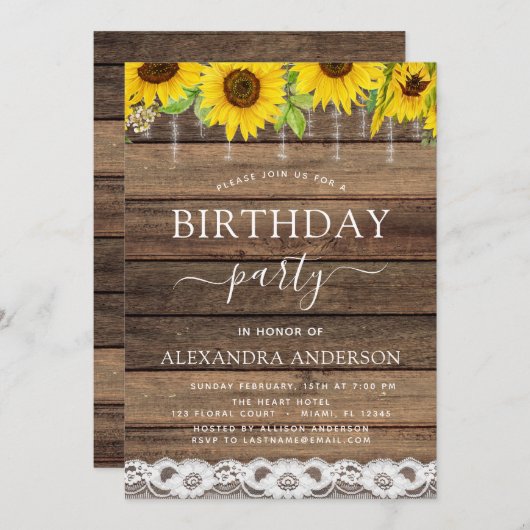 バースデーパーティースンフラワーファームハ素朴ウス 招待状 (正面/裏面)