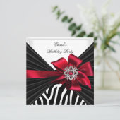 バースデーパーティーゼブラエレガントレッド白黒 招待状 (スタンド正面)