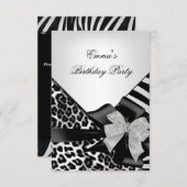 バースデーパーティーゼブラヒョウエレガント白黒 招待状 (正面/裏面)