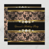 バースデーパーティーダマスクコーヒー金ゴールドブラック 招待状 (正面/裏面)