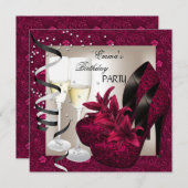 バースデーパーティーダマスクピンクレッドシューズクリーム2 招待状 (正面/裏面)