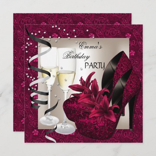 バースデーパーティーダマスクピンクレッドシューズクリーム2 招待状 (正面/裏面)