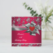 バースデーパーティーダマスクレッドシルバーホワイトパール 招待状 (スタンド正面)