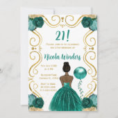 バースデーパーティーダークスキンプリンセスインティール（緑がかった色） 招待状 (正面)