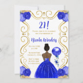 バースデーパーティーダークスキンプリンセスイン王室のブルー 招待状 (正面)