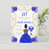 バースデーパーティーダークスキンプリンセスイン王室のブルー 招待状 (スタンド正面)