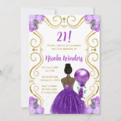 バースデーパーティーダークスキンプリンセスイン紫 招待状 (正面)